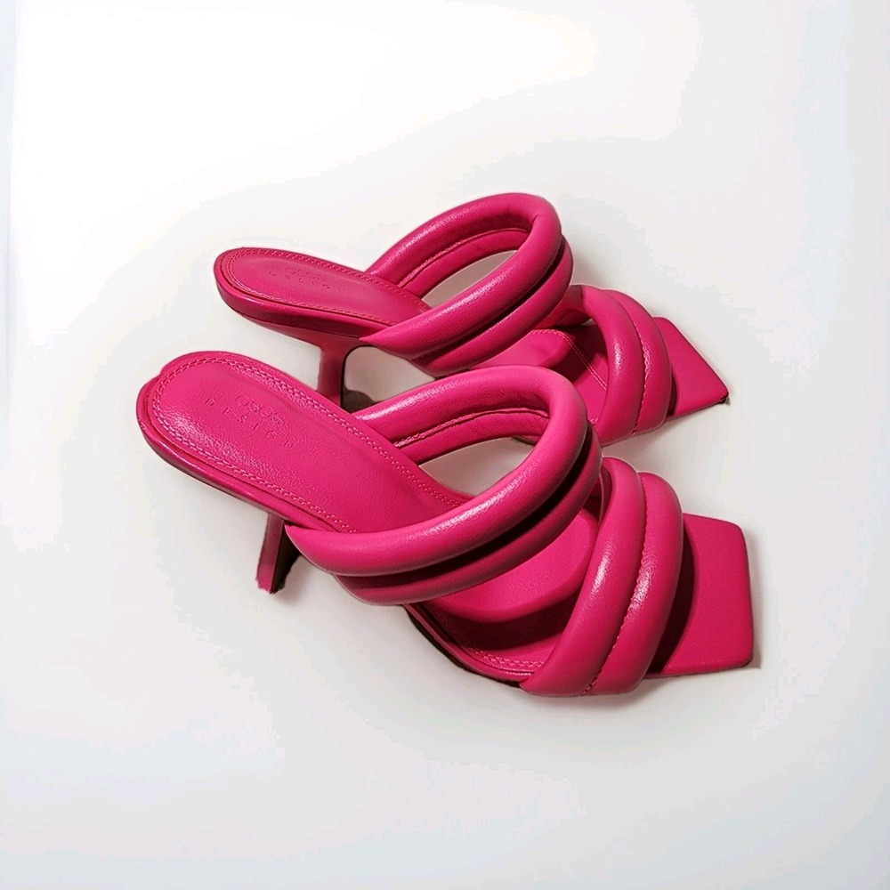 ASOS Design Pink‎ Padded Heeled Mules Slip On Sandals Heels UK7 EU40 US9 - Picture 2 of 10